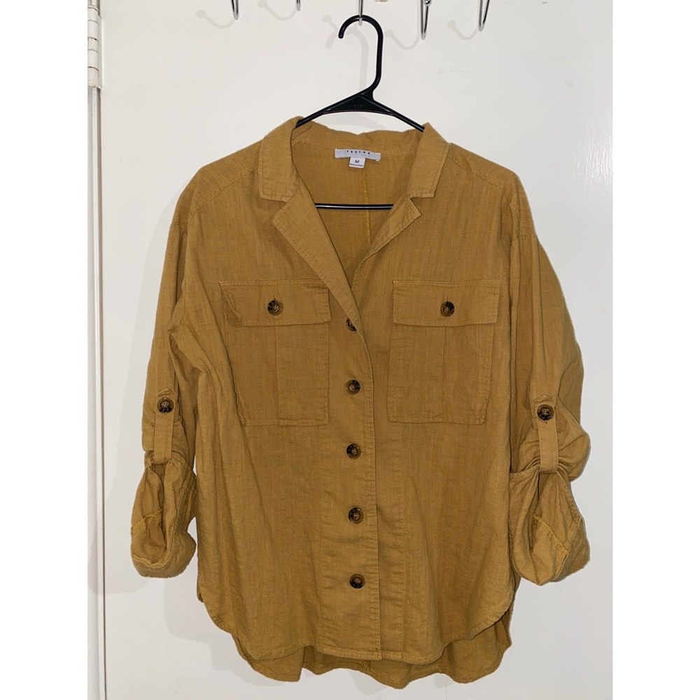 FAVLUX fashion 3/4 Sleeve Button Down Womens Size M Mustard